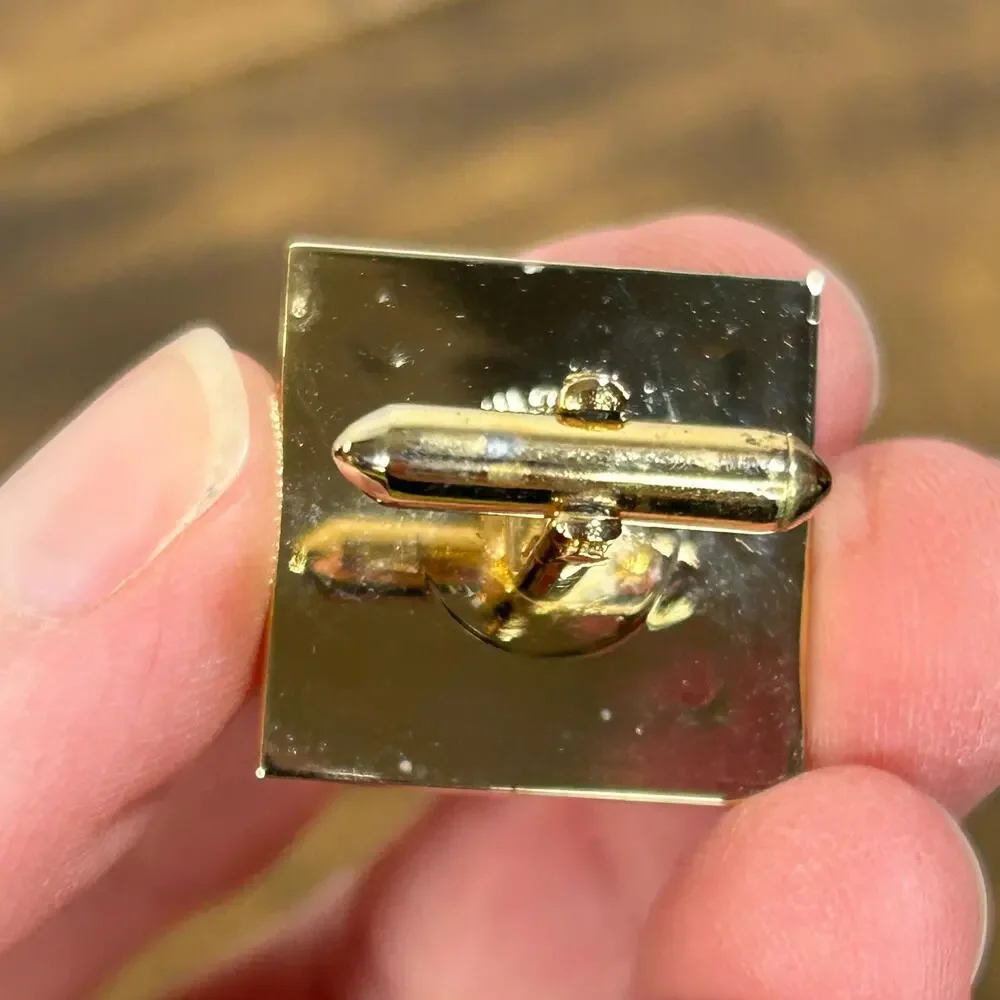 Swank Gold Plated Cufflinks Diamond Cut Square Vintage Tie Clip Prong Set